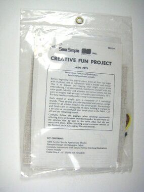 Sew Simple Dog Cats Mini Pets Crewel Embroidery Kit 4 X 5 Acrylic Yarn